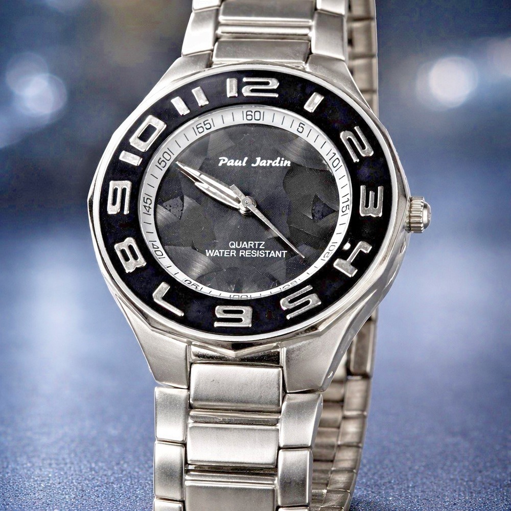 Paul Jardin Quartz Watch Black Dial Silver‎ Bracelet Japan Movt Water Resistant